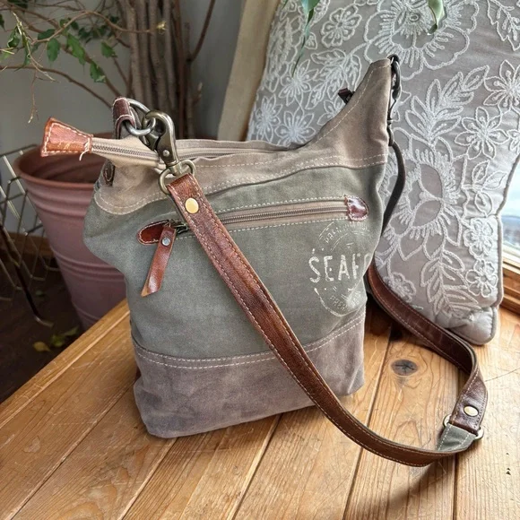 Myra Bag Leather and Canvas Crossbody Bag - Picture 2 of 5